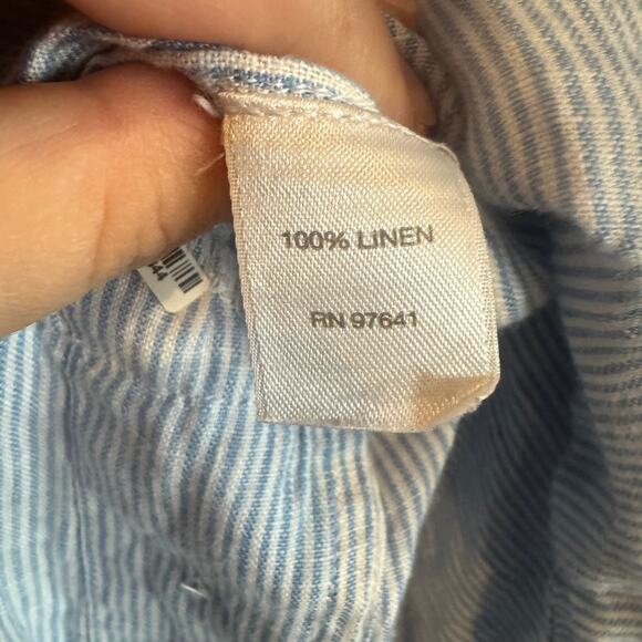 J. Jill Top Blue White Striped Collared Half Button Linen 3/4 Sleeve Sz L - Picture 5 of 9